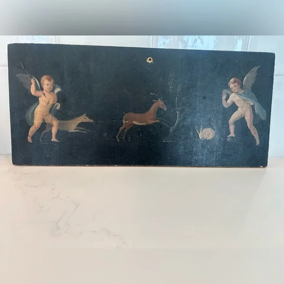 Vintage Cherub and Animal Art Panel - Picture 1 of 6